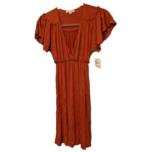Velvet Torch V-Neck Pullover Short Sleeve Mini Dress XS/Extra Small Rust NWT USA